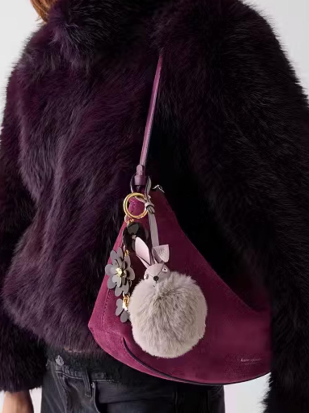 Kate Spade Fluffy Bunny Pom Charm/keychain - Light Taupe/Pink - Picture 3 of 4